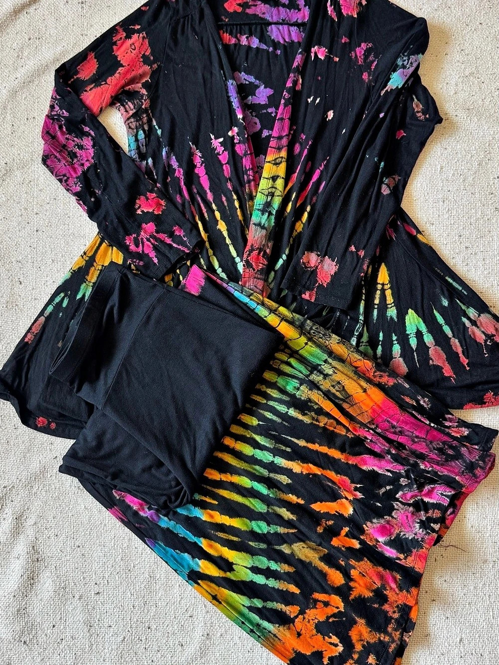 Kathmandu Imports M/L Tie Dye 2 Piece Set Cardigan Wide Leg Pants Boho Festival
